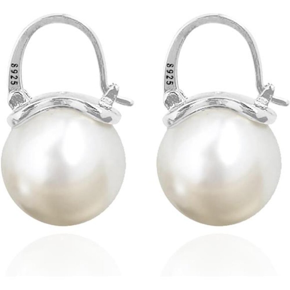 Elegant 925 Sterling Silver Pearl Drop Earrings Dangle Stud Gold Plated